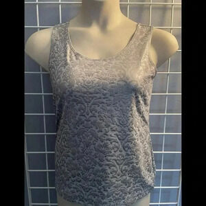 CHICOS Sz Small/4 Grey Silver Metallic Scroll Stretch Top Sleeveless NWT $49